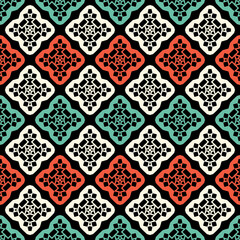 Seamless pattern with bright ethnic geometric ornament.
