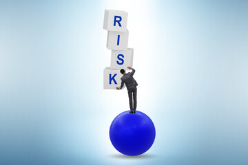 Risk management concept with balancing businessman