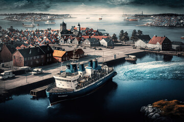 Fototapeta na wymiar port of stavanger seen from hundvg towards Stavanger City , generative artificial intelligence 