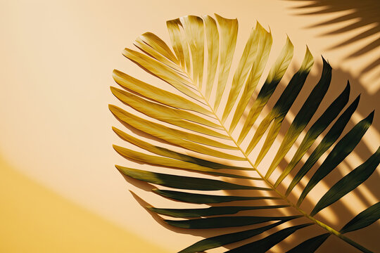 Summer minimal background with shadow from natural palm. Illustration AI Generative