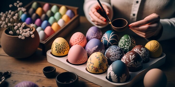 Easter eggs, painted eggs. Pisanka, Ai generated