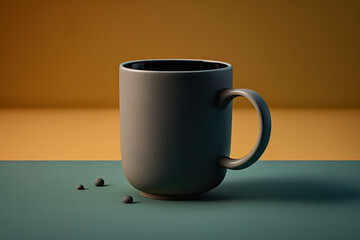 Ceramic cup of coffee on a colored background. Illustration AI Generative