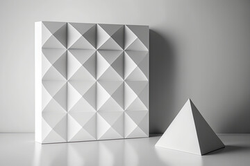 White abstract geometric background as scene. Illustration AI Generative