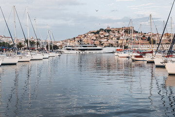 Fototapeta premium Kavala city principal seaport of eastern Macedonia Greece panoramic view to the walls of Castle.