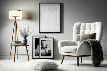 Minimalist composition of elegant living room space. Illustration AI Generative