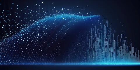 Blue abstract background with falling cyber particles and large data stream points, Generative AI