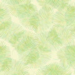 Abstract gentle seamless pattern with palm leaves on a light green background.