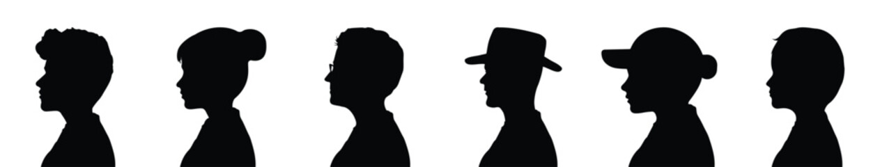 Head icon silhouette. Profile icons set. Man and woman avatar. Profile silhouette faces. Vector illustration