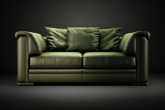 Furniture Made Of Leather Of Green Color On A Dark Background