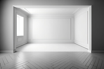 White empty space with parquet floors. Illustration AI Generative