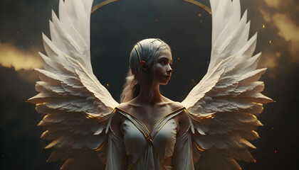 angel with wings portrait -AI Generative 