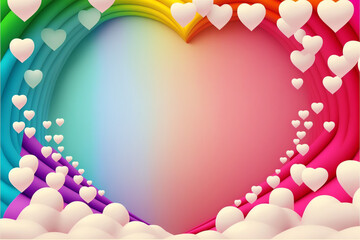 Love Heart Shaped Frame with Balloons, Happy Birthday, Valentine, Rainbow, Colorful, Valentine's Day Illustration, Copy Space for Text, Background, Generative AI