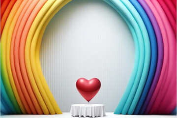 Love Heart Shaped Frame with Balloons, Valentine, Rainbow, Colorful, Valentine's Day Illustration, Copy Space for Text, Background, Generative AI