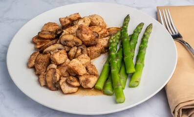 season chicken bites   top with  mushrooms,