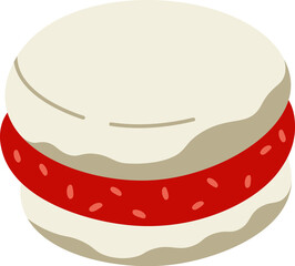 Macaroon with strawberry jam flat illustration Sweet dessert