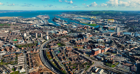 Fototapeta na wymiar Aerial photo of Belfast City Skyline Cityscape in Northern Ireland