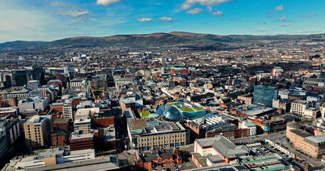Fototapeta premium Aerial photo of Belfast City Skyline Cityscape in Northern Ireland