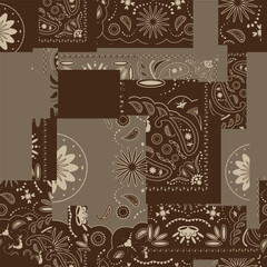 bandana kerchief paisley fabric patchwork abstract vector seamless pattern