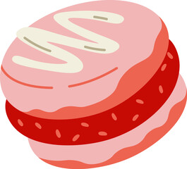 Macaroon with strawberry jam flat illustration Sweet dessert