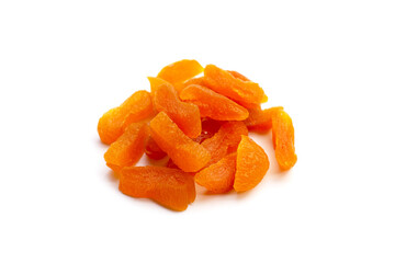 Dried apricots on white background.
