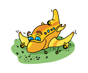 Cute smiling canary plane picking up crumbs 