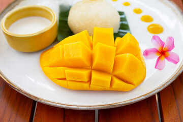 Thai mango sticky rice dessert.