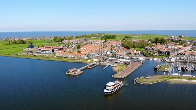 Aerial drone view of picturesque village of Marken, near Volendam, North Holland, the Netherlands