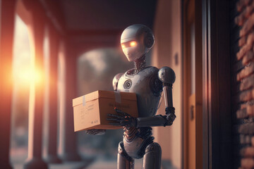 Humanoid delivery robot brings parcels to door, Generative AI
