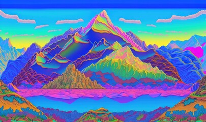  a painting of a mountain range with a lake in the foreground.  generative ai - obrazy, fototapety, plakaty