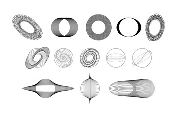 Big spirograph set. Set of abstract figures for text, web, logo, business, typography. Modern circular pattern with abstract figures. Collection of abstract circular, rectangular figures isolated.