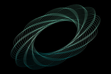 Abstract spirograph ornament with gradient on the black background.