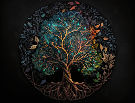 Yggdrasil world tree concept created with Generative AI technology