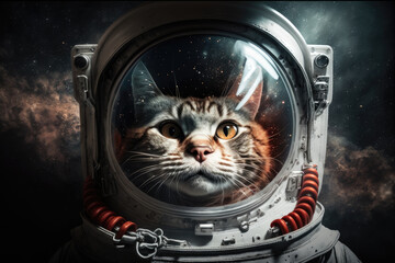 Cat astronaut wearing space suit and helmet, Generative AI