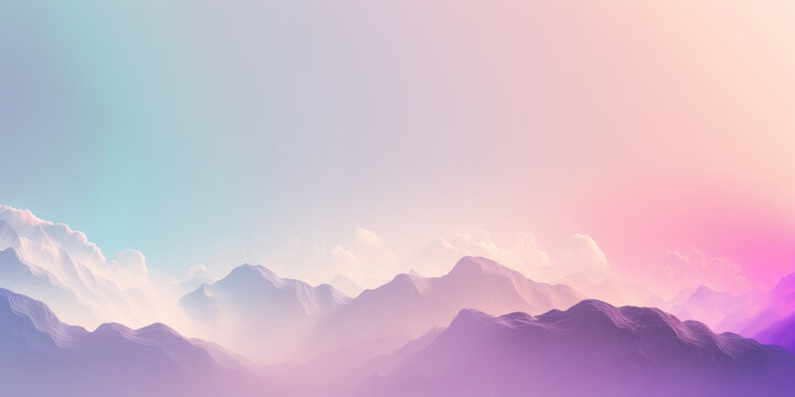 Mountains and sky, pastel colored gradient, copy space, Generative AI