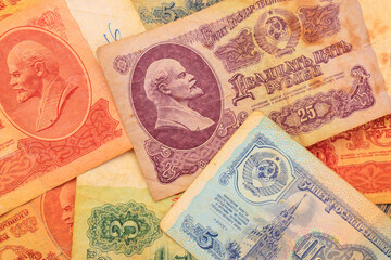 Banknote soviet union. USSR money. Historical heritage. Background