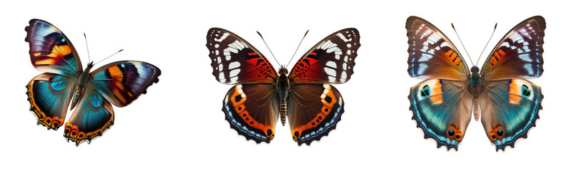 Fototapeta na wymiar Butterfly collection transparent or white background 