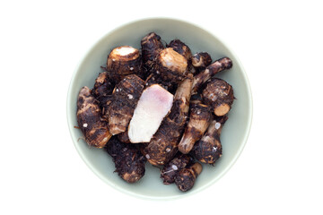 Boiled taro on white background.
