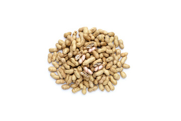 Raw peanuts on white background.