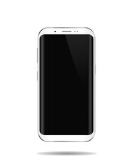 Realistic white smartphone with black screen on white background. Vector illustration.