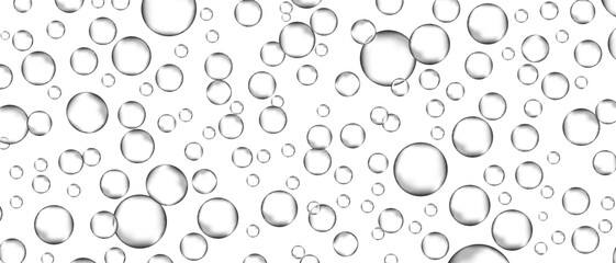 Water bubbles set isolated on white background. Air water bubbles for soda effect, transparent backdrop, icon design, champagne bubbles, texture and wallpaper. Water drops pattern, vector illustration