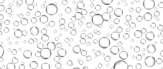 Water bubbles set isolated on white background. Air water bubbles for soda effect, transparent backdrop, icon design, champagne bubbles, texture and wallpaper. Water drops pattern, vector illustration