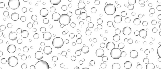 Water bubbles set isolated on white background. Air water bubbles for soda effect, transparent backdrop, icon design, champagne bubbles, texture and wallpaper. Water drops pattern, vector illustration