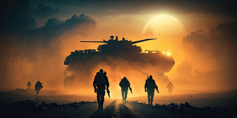 Fototapeta na wymiar war in the battlefield camouflage military combat , generative artificial intelligence 