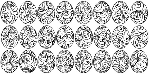 Easter eggs with swirls, meditative coloring page for holiday activity