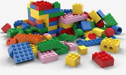 Obraz premium a pile of colorful blockss on a white background with a white background. generative ai