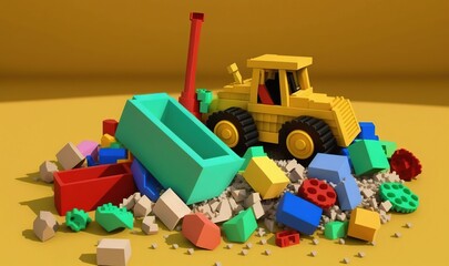 Obraz premium a pile of blocks and a toy bulldozer. generative ai