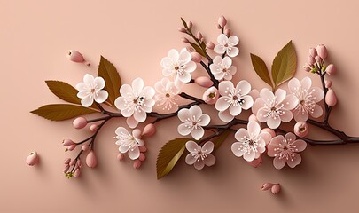  a branch of a tree with flowers on a pink background.  generative ai