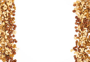 Nuts isolated on white. Background with nuts.