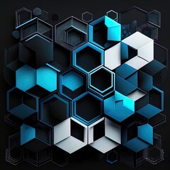 blue hexagonal honeycombs, blue and white background, hexagon symetry, tech