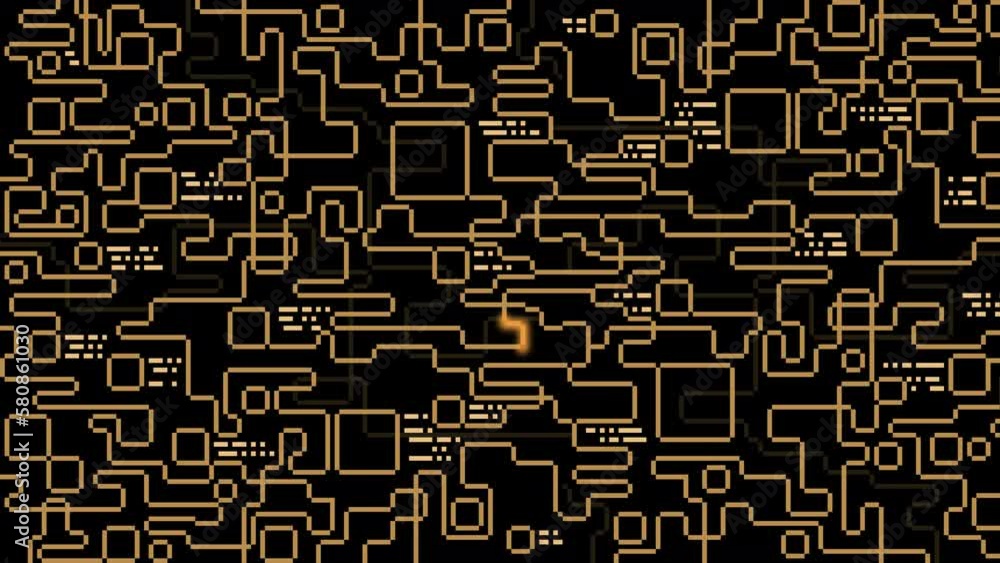 Poster maze, labyrinth. laser ray path background with dynamic glowing neon line. animation of the graphic 